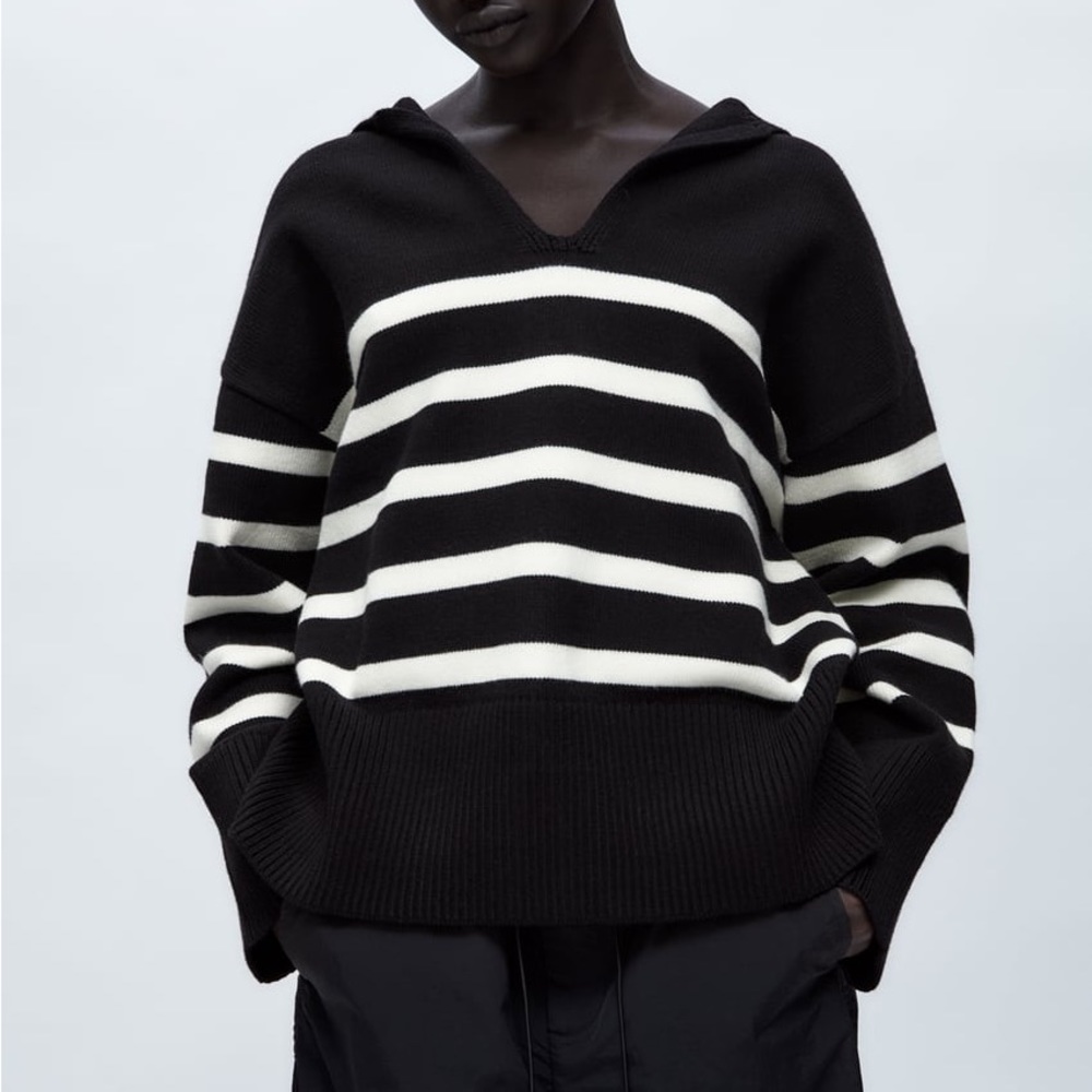 Zara Black and White Striped Sweater